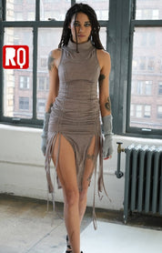 Ruched Drawstring mini dress, dune inspired, rave outfit, burning man - rage quit