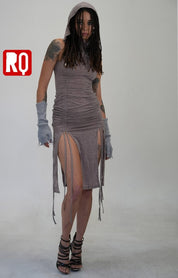 Ruched Drawstring mini dress, dune inspired, rave outfit, burning man - rage quit