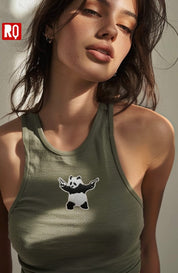 Triggered Panda women's tank top, army green, bad ass top, embroidery - rage quit