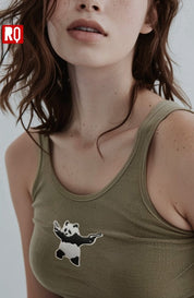 Triggered Panda women's tank top, army green, bad ass top, embroidery - rage quit