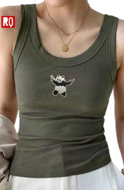 Triggered Panda women's tank top, army green, bad ass top, embroidery - rage quit