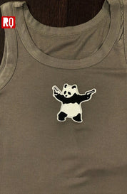 Triggered Panda women's tank top, army green, bad ass top, embroidery - rage quit