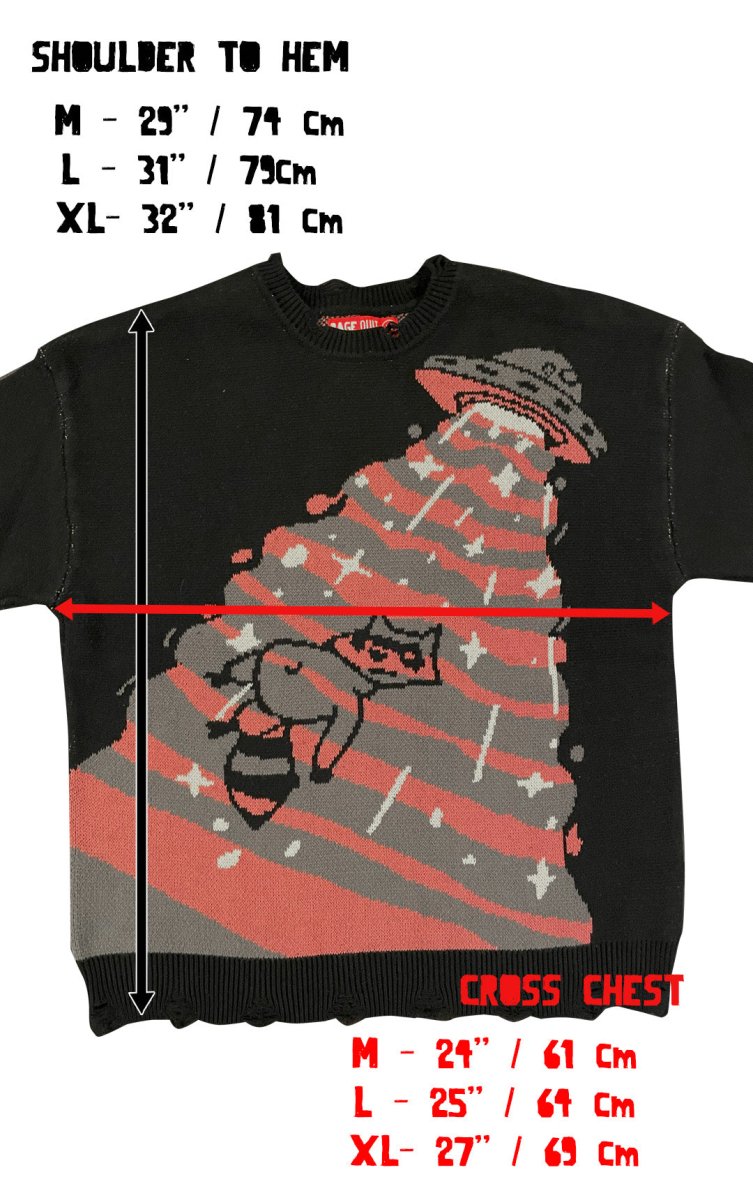 UFO takes Raccoon Knitted distressed sweater - rage quit