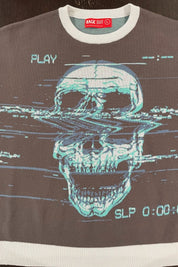 VHS glitch skull knitted sweater - rage quit